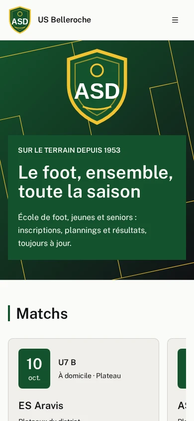Le site public du club de démonstration sur téléphone
